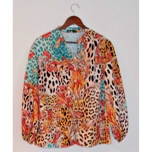 Chic Me Blouse/Top size Medium/14 Multicolor Animal , floral, 3/4 sleeves,#5132
